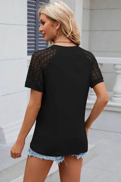 Bona Fide Fashion - Openwork Round Neck Short Sleeve T-Shirt - Women Fashion - Bona Fide Fashion