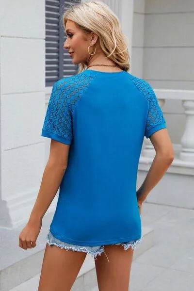 Bona Fide Fashion - Openwork Round Neck Short Sleeve T-Shirt - Women Fashion - Bona Fide Fashion