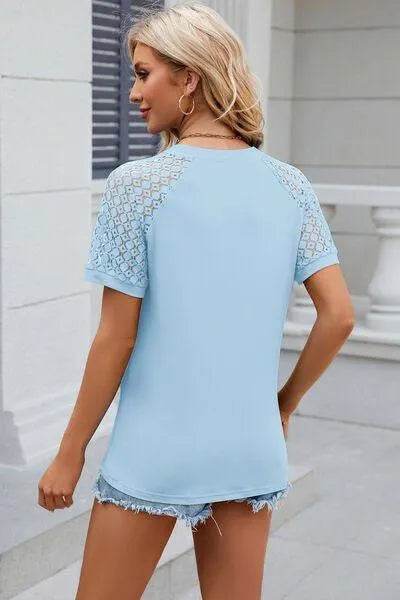 Bona Fide Fashion - Openwork Round Neck Short Sleeve T-Shirt - Women Fashion - Bona Fide Fashion