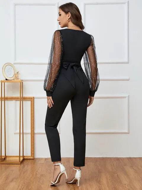 Bona Fide Fashion - Plunge Long Sleeve Jumpsuit - Women Fashion - Bona Fide Fashion