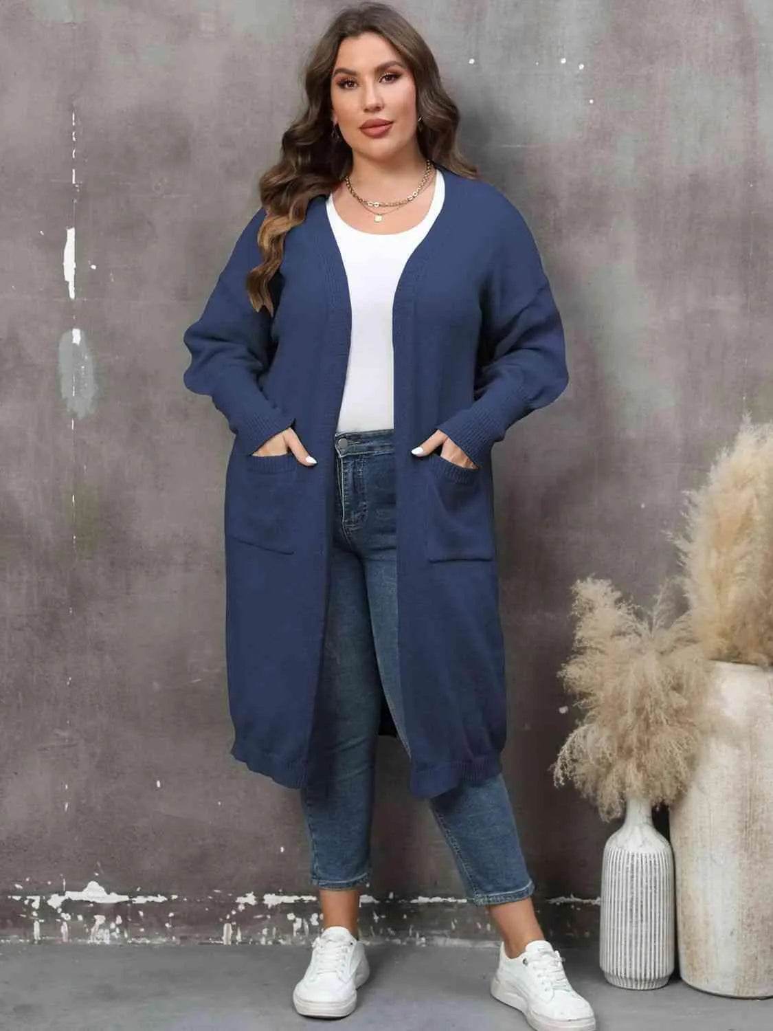 Bona Fide Fashion - Plus Size Long Sleeve Pocketed Cardigan - Women Fashion - Bona Fide Fashion