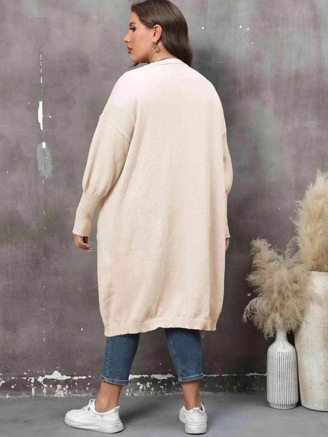 Bona Fide Fashion - Plus Size Long Sleeve Pocketed Cardigan - Women Fashion - Bona Fide Fashion
