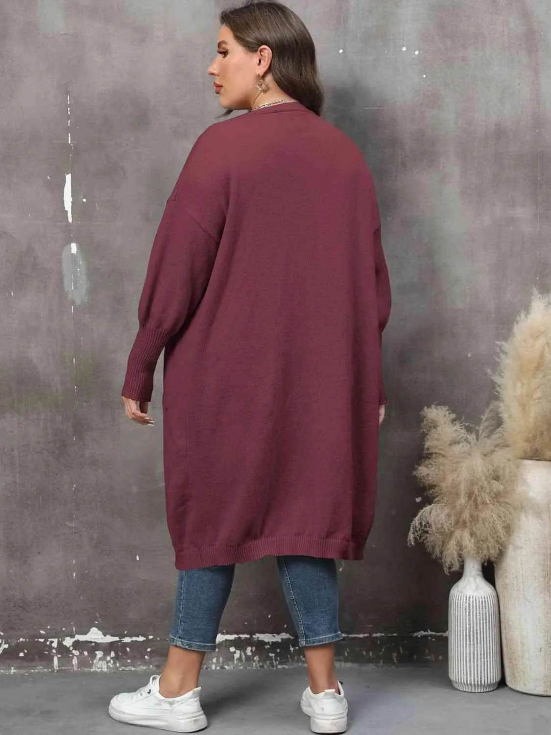 Bona Fide Fashion - Plus Size Long Sleeve Pocketed Cardigan - Women Fashion - Bona Fide Fashion