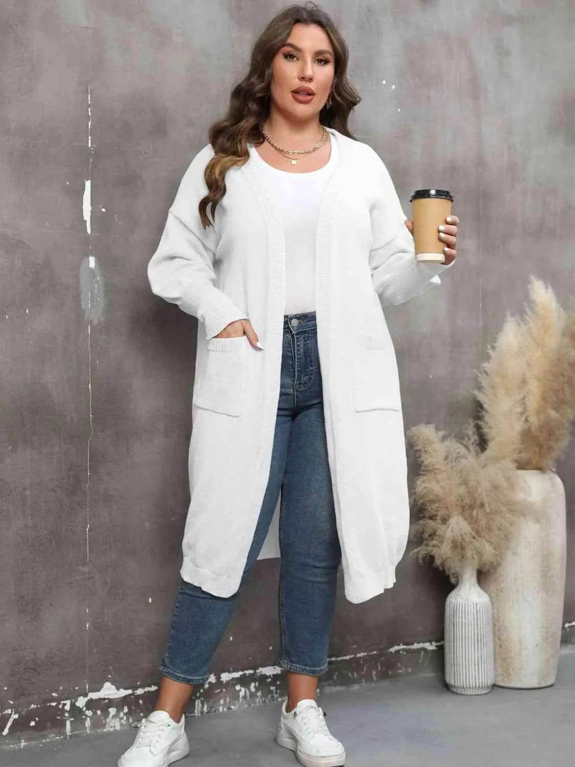 Bona Fide Fashion - Plus Size Long Sleeve Pocketed Cardigan - Women Fashion - Bona Fide Fashion