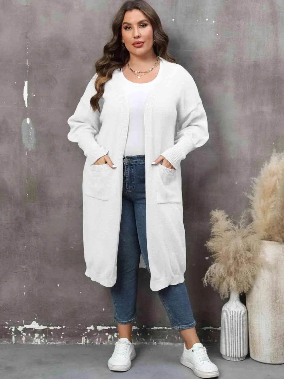 Bona Fide Fashion - Plus Size Long Sleeve Pocketed Cardigan - Women Fashion - Bona Fide Fashion