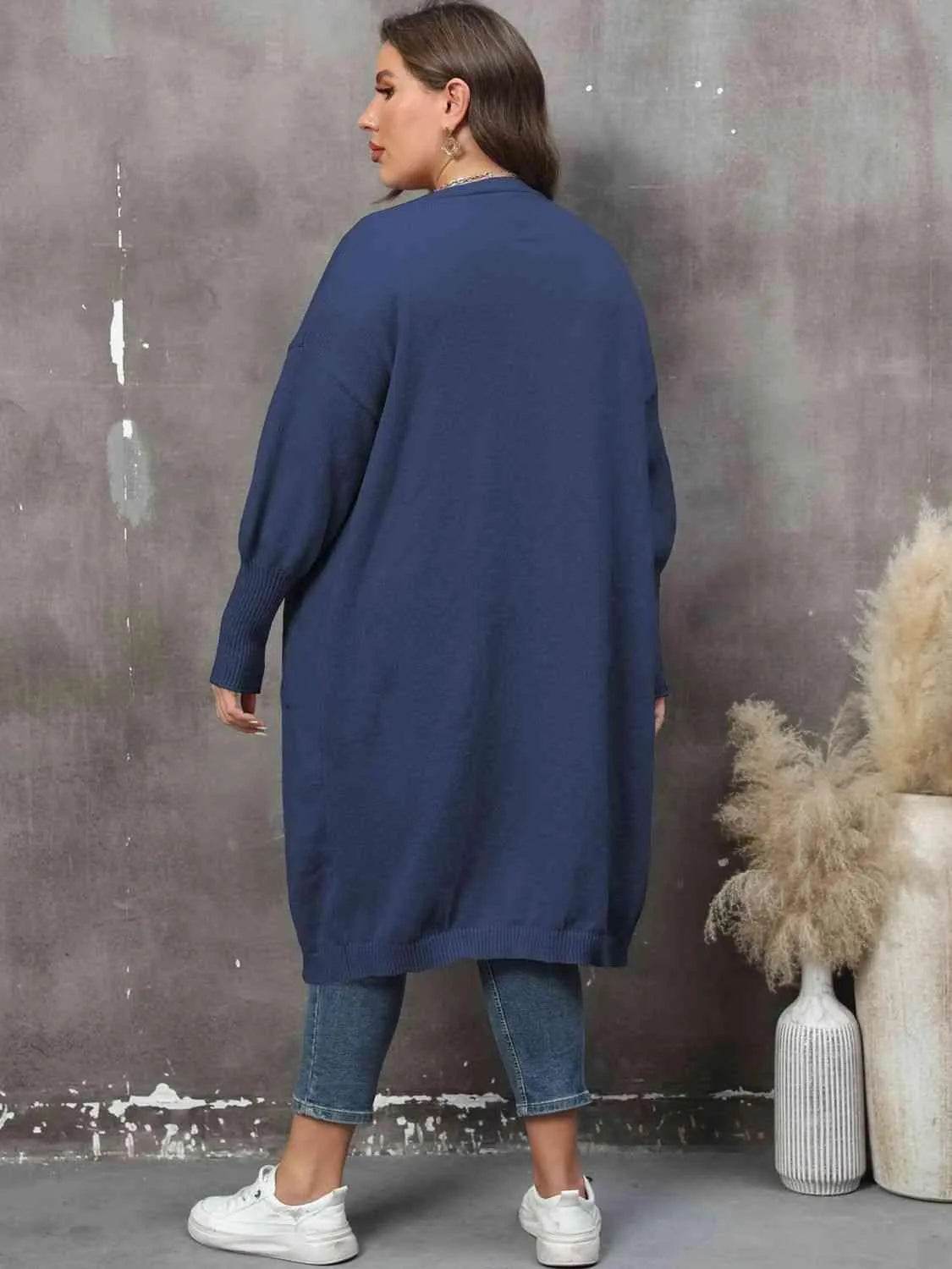 Bona Fide Fashion - Plus Size Long Sleeve Pocketed Cardigan - Women Fashion - Bona Fide Fashion