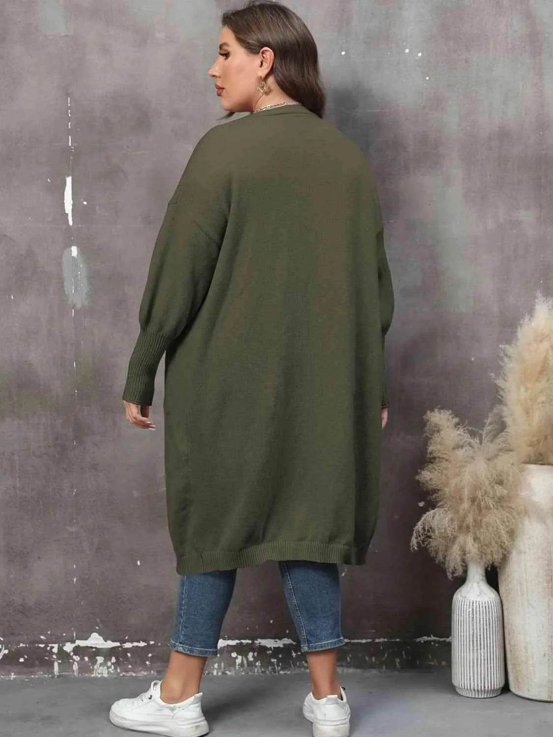 Bona Fide Fashion - Plus Size Long Sleeve Pocketed Cardigan - Women Fashion - Bona Fide Fashion