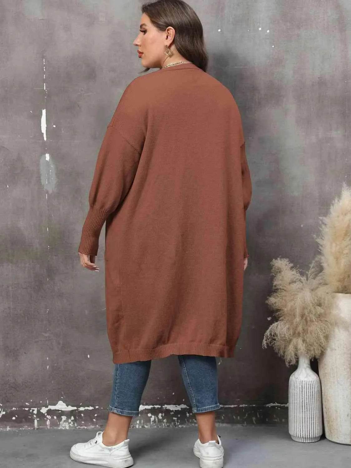 Bona Fide Fashion - Plus Size Long Sleeve Pocketed Cardigan - Women Fashion - Bona Fide Fashion
