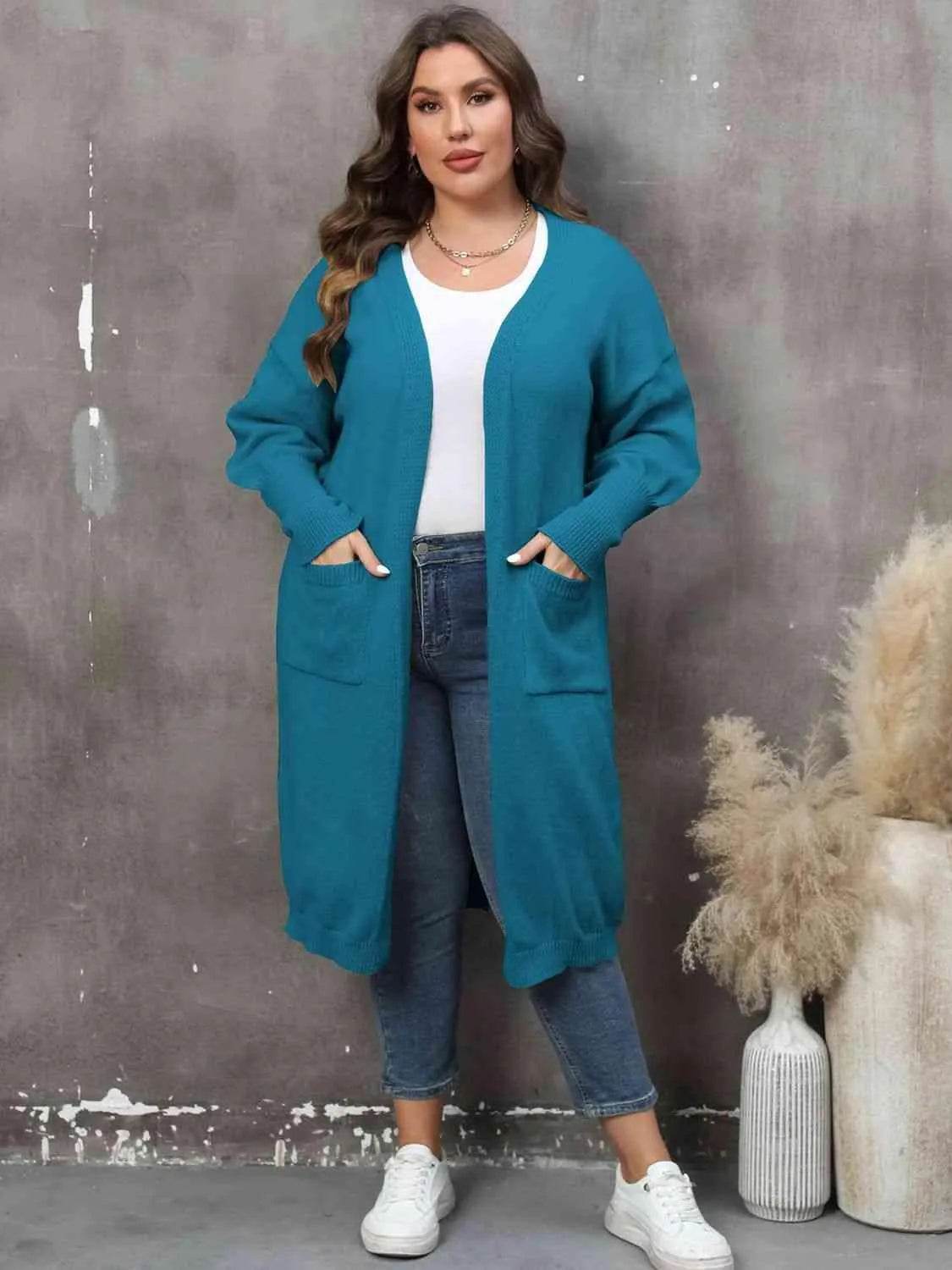Bona Fide Fashion - Plus Size Long Sleeve Pocketed Cardigan - Women Fashion - Bona Fide Fashion