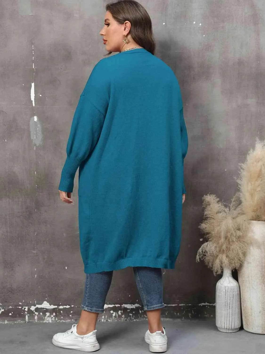 Bona Fide Fashion - Plus Size Long Sleeve Pocketed Cardigan - Women Fashion - Bona Fide Fashion
