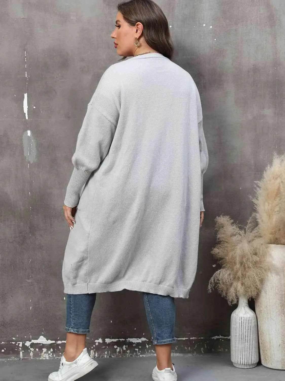 Bona Fide Fashion - Plus Size Long Sleeve Pocketed Cardigan - Women Fashion - Bona Fide Fashion
