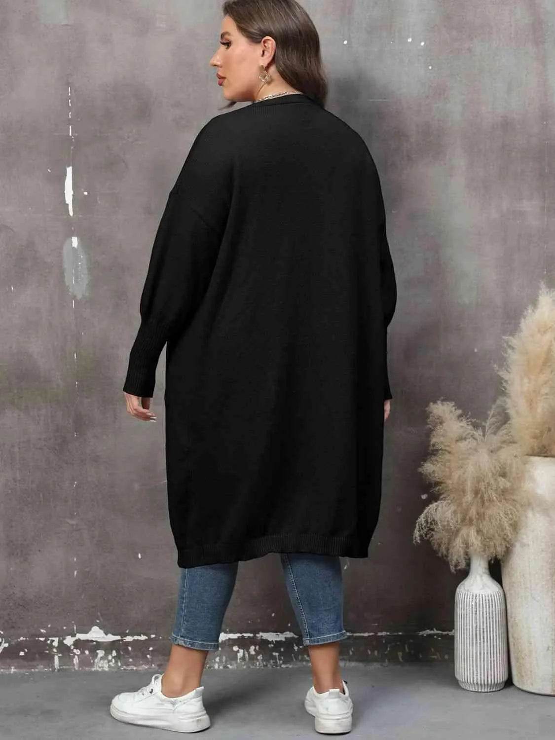 Bona Fide Fashion - Plus Size Long Sleeve Pocketed Cardigan - Women Fashion - Bona Fide Fashion