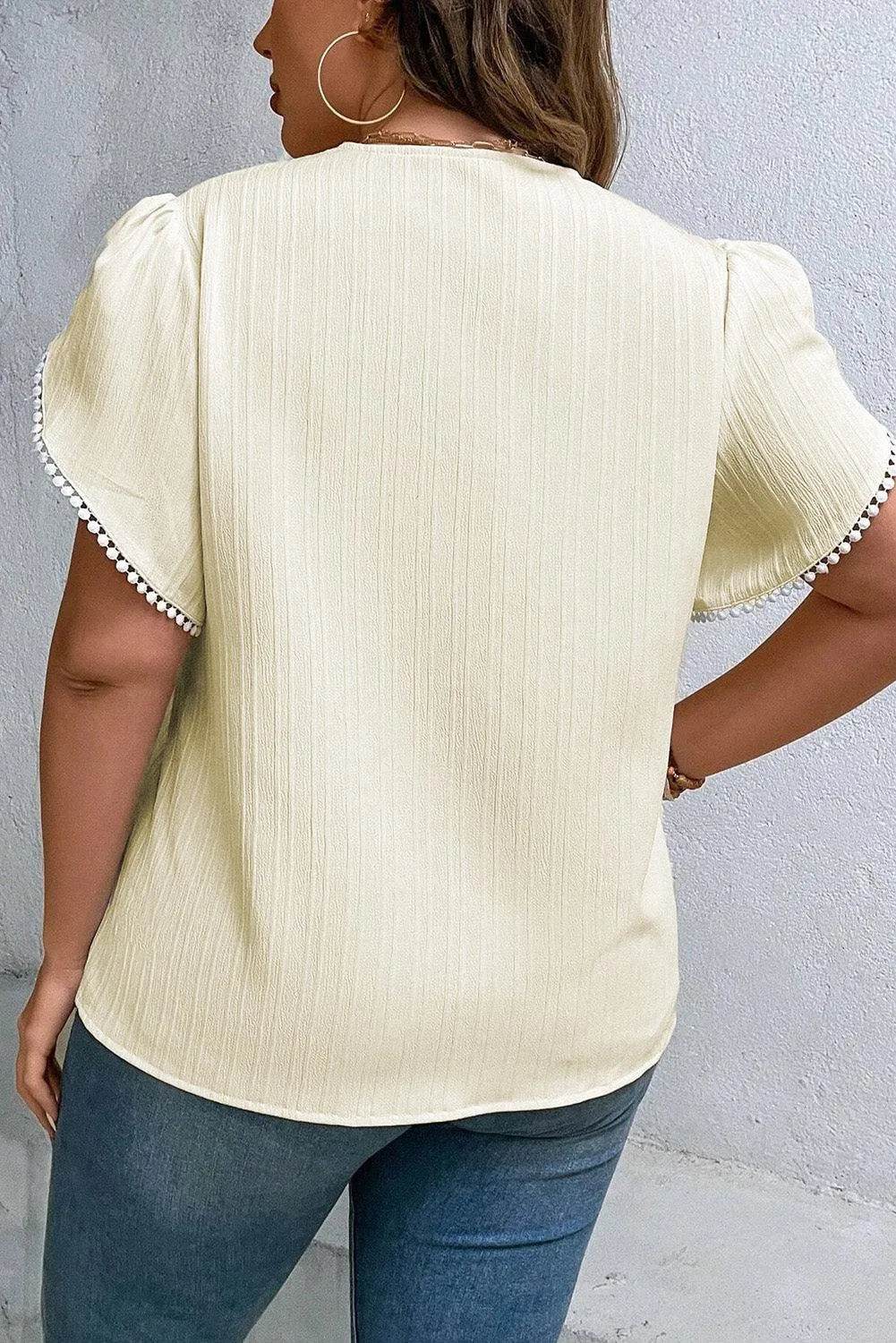 Bona Fide Fashion - Plus Size V-Neck Petal Sleeve Blouse - Women Fashion - Bona Fide Fashion