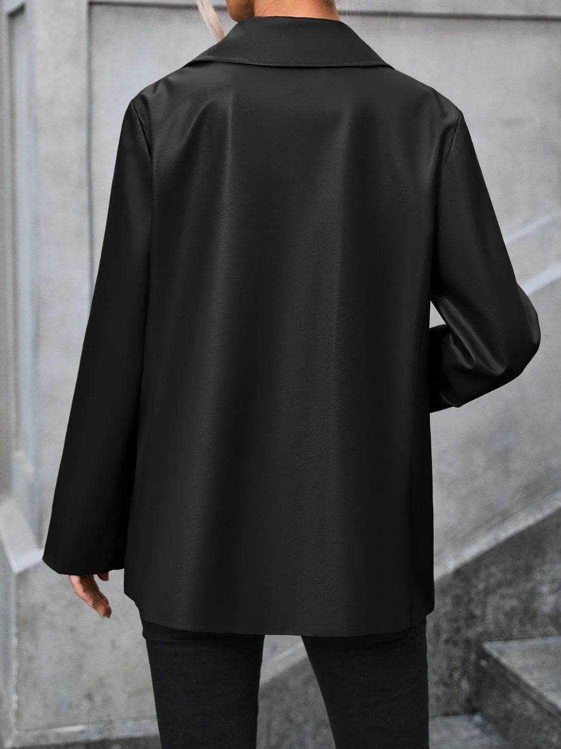 Bona Fide Fashion - Pocketed Button Up Collared Neck Blazer - Women Fashion - Bona Fide Fashion