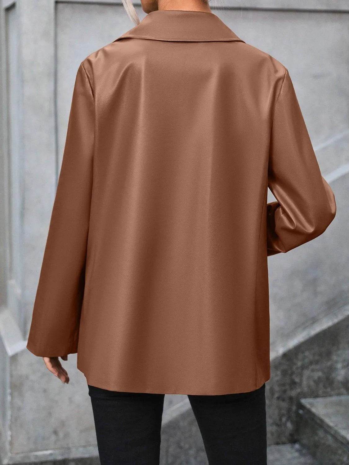 Bona Fide Fashion - Pocketed Button Up Collared Neck Blazer - Women Fashion - Bona Fide Fashion