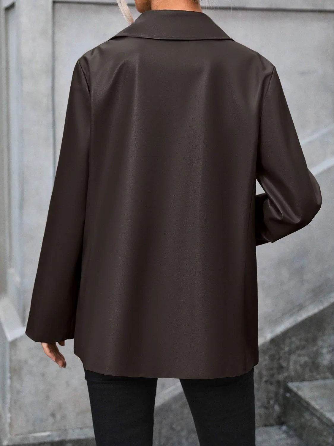 Bona Fide Fashion - Pocketed Button Up Collared Neck Blazer - Women Fashion - Bona Fide Fashion