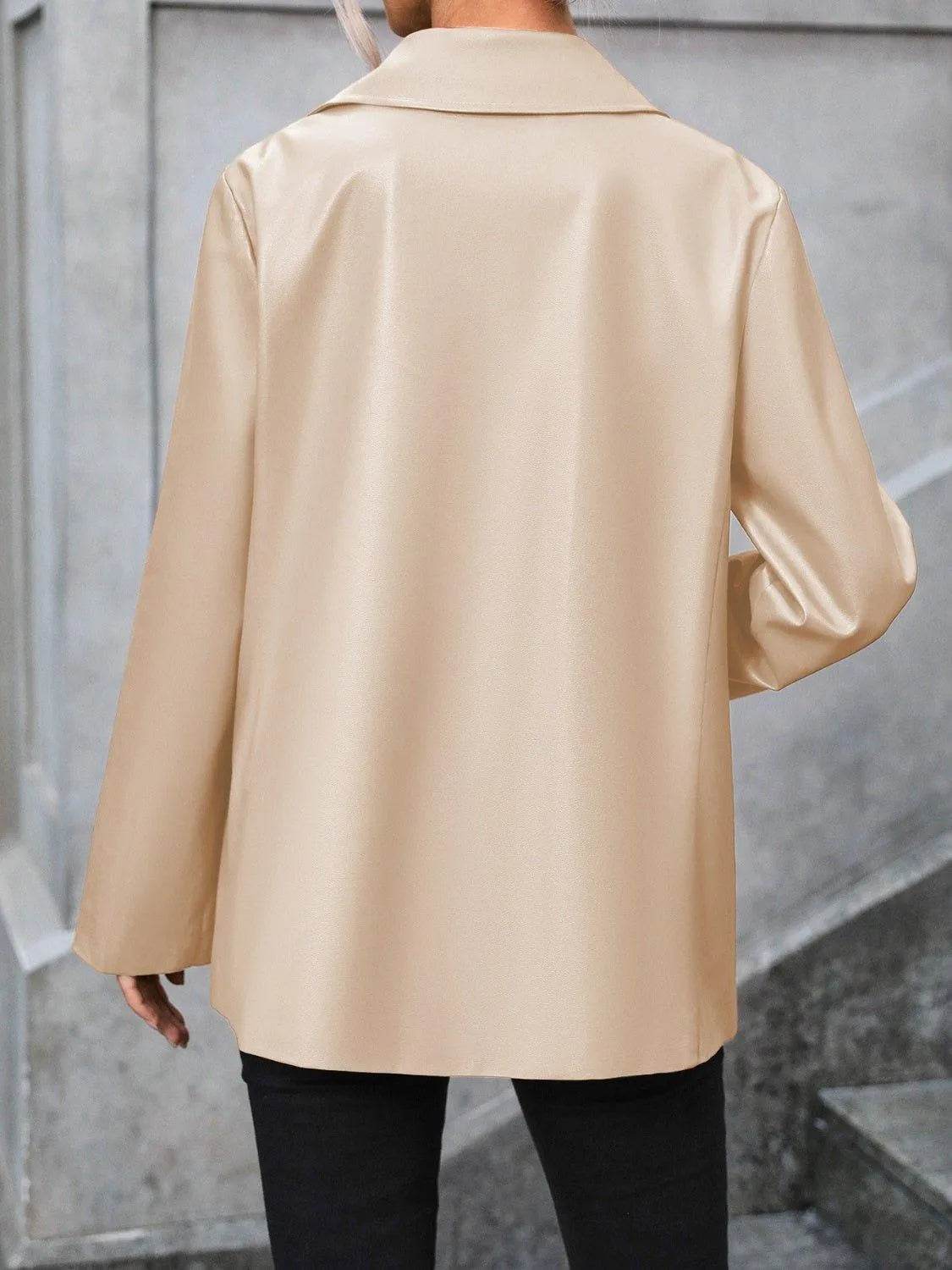 Bona Fide Fashion - Pocketed Button Up Collared Neck Blazer - Women Fashion - Bona Fide Fashion