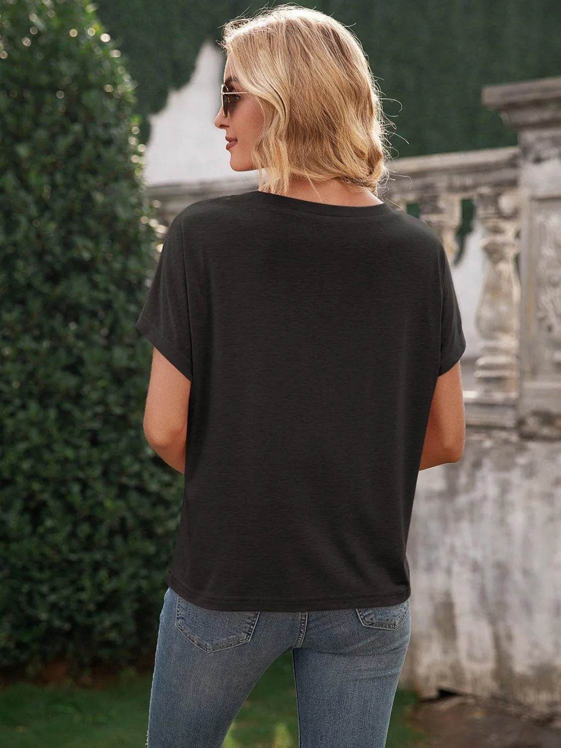 Bona Fide Fashion - Pocketed Round Neck Short Sleeve T-Shirt - Women Fashion - Bona Fide Fashion