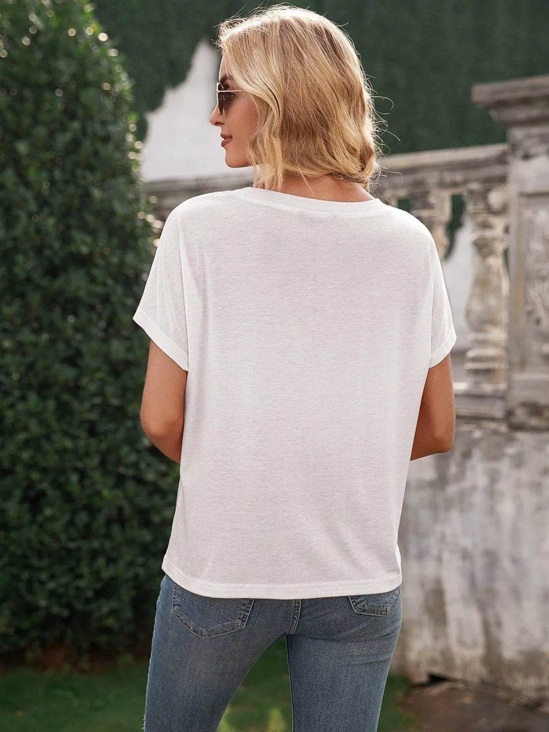 Bona Fide Fashion - Pocketed Round Neck Short Sleeve T-Shirt - Women Fashion - Bona Fide Fashion
