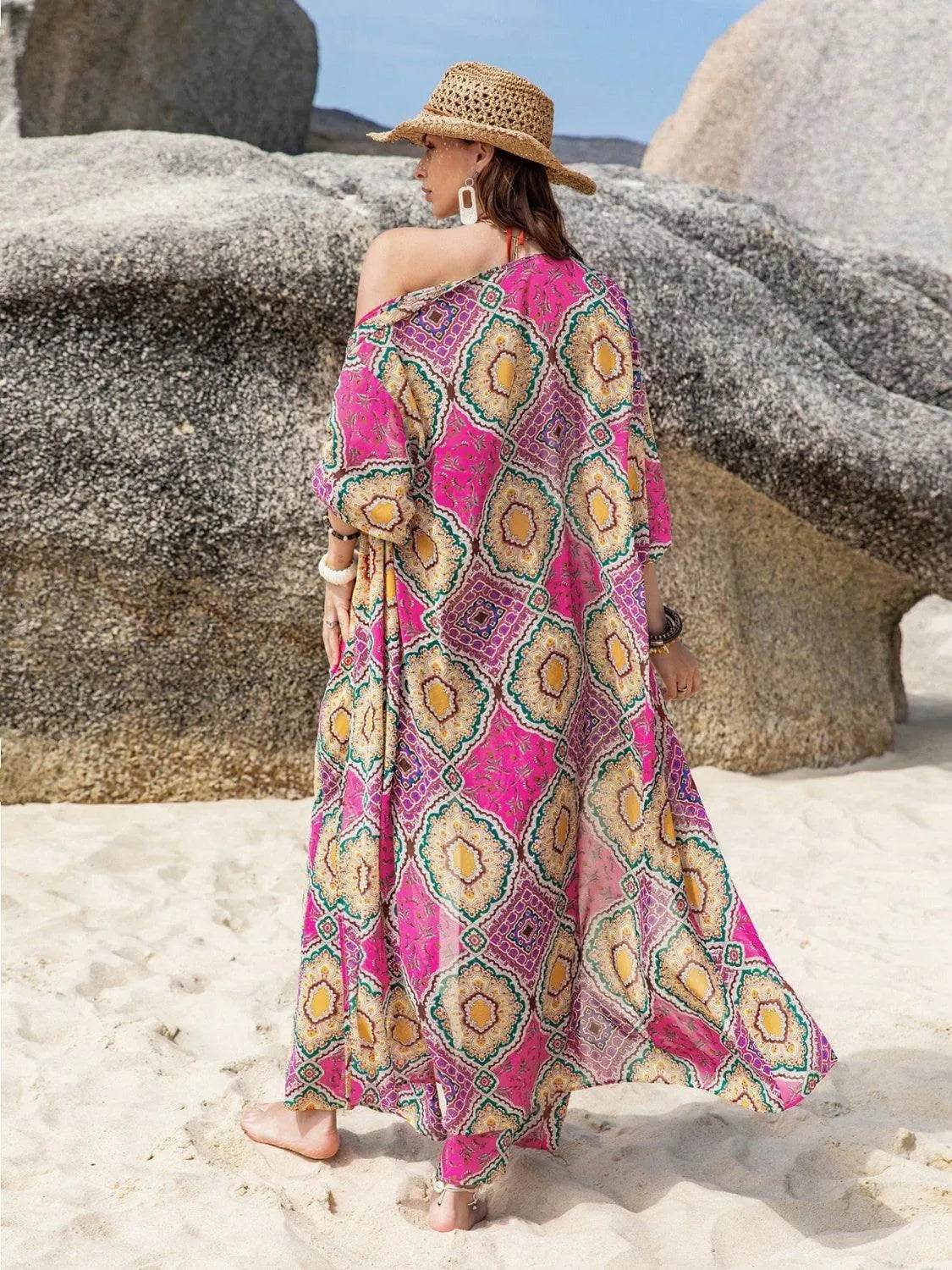 Bona Fide Fashion - Printed Open Front Cardigan and Bottom Set - Women Fashion - Bona Fide Fashion