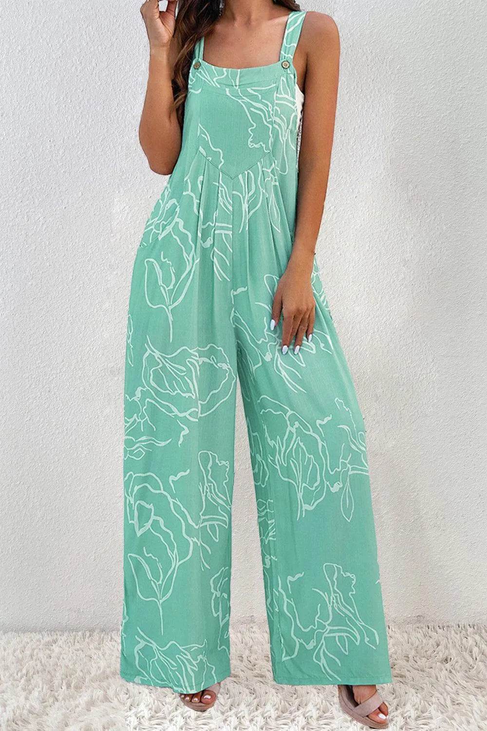 Bona Fide Fashion - Printed Wide Strap Jumpsuit - Women Fashion - Bona Fide Fashion