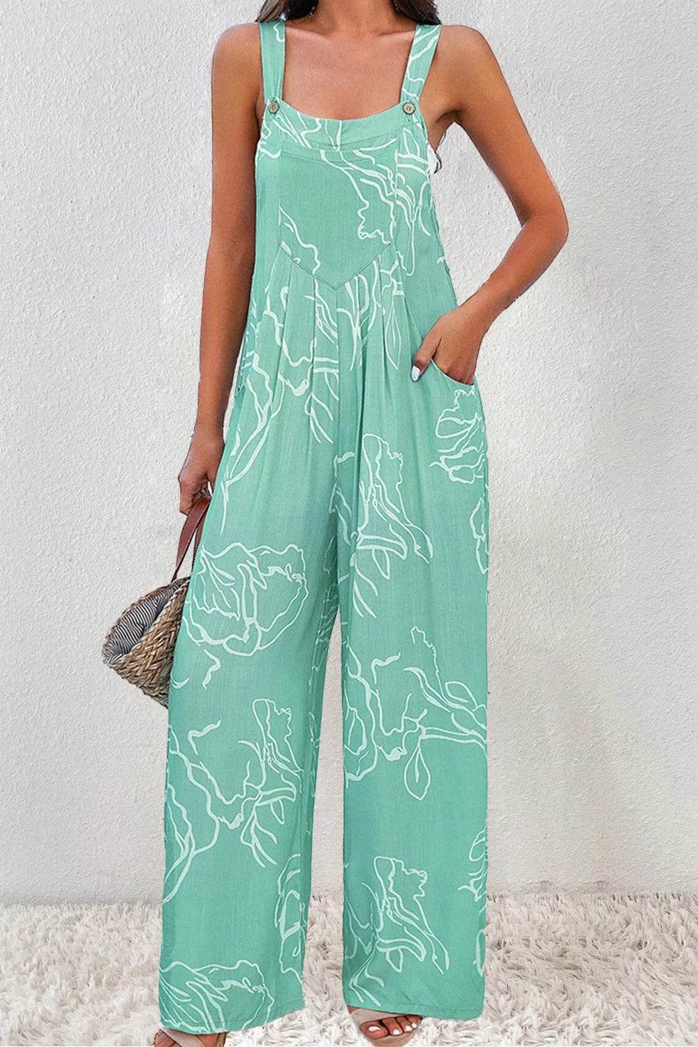 Bona Fide Fashion - Printed Wide Strap Jumpsuit - Women Fashion - Bona Fide Fashion