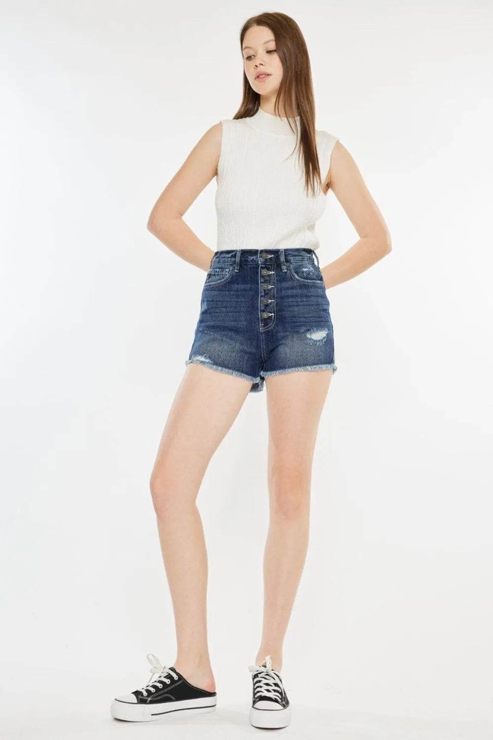 Bona Fide Fashion - Raw Hem Button Fly Denim Shorts - Women Fashion - Bona Fide Fashion