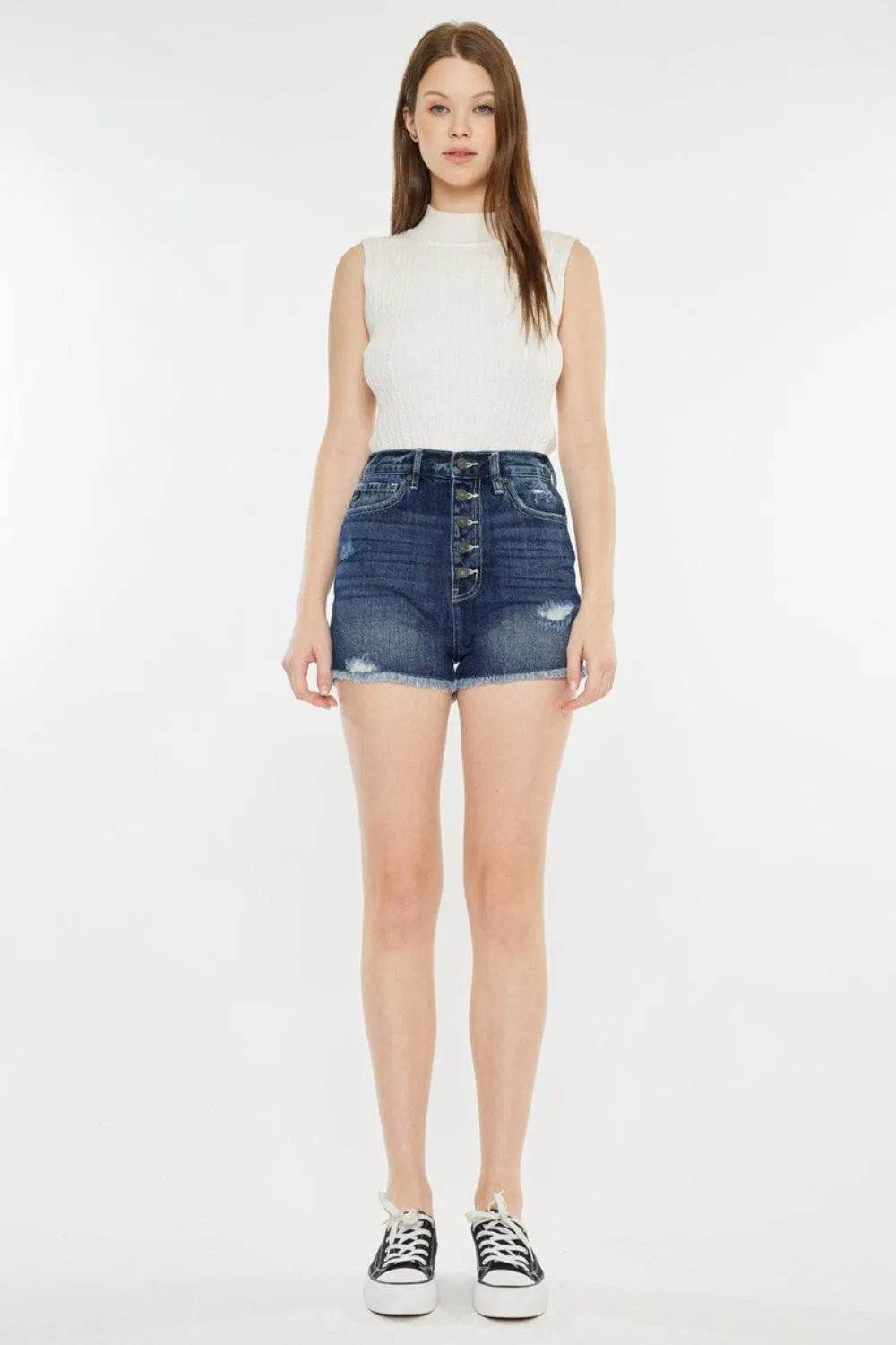Bona Fide Fashion - Raw Hem Button Fly Denim Shorts - Women Fashion - Bona Fide Fashion