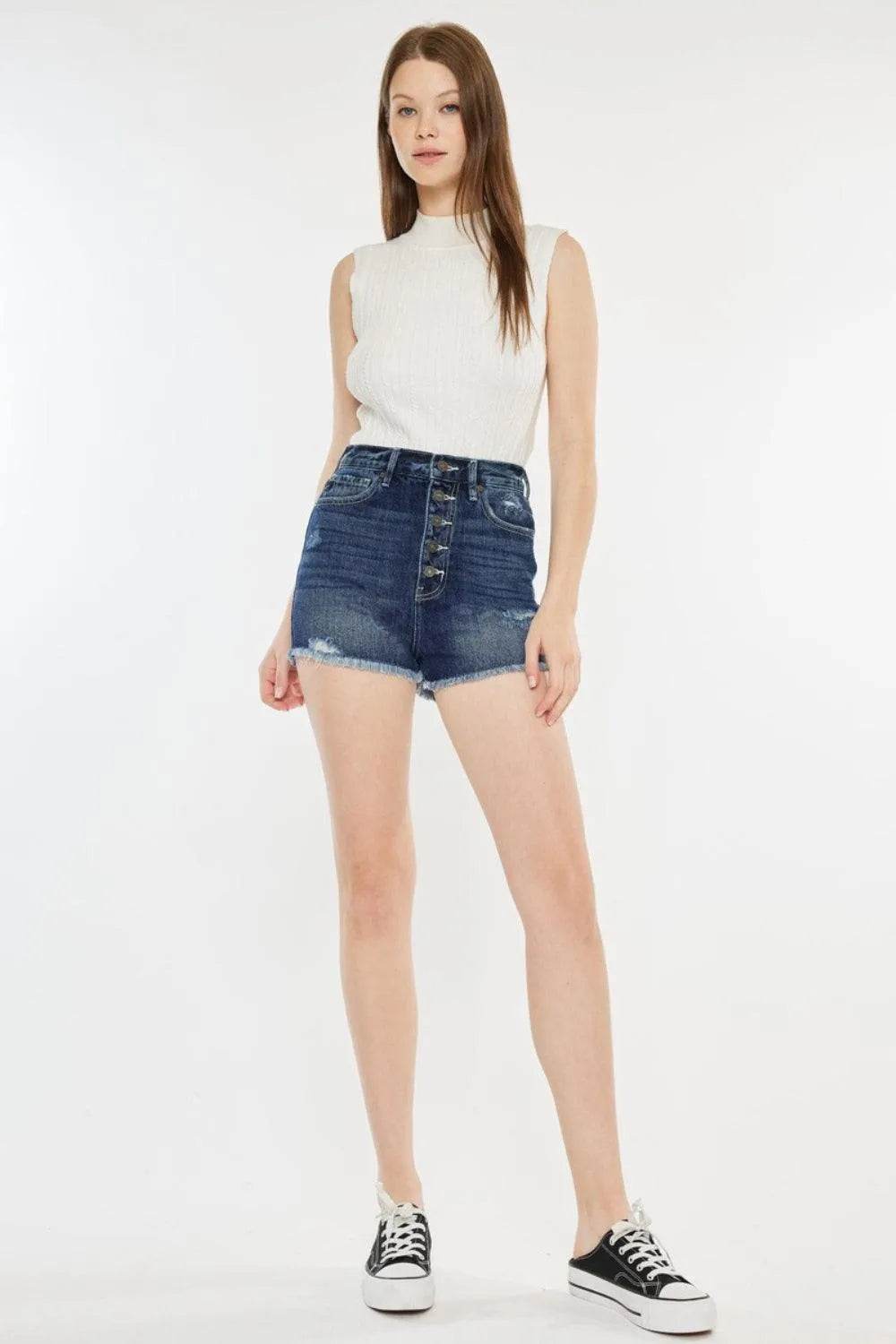 Bona Fide Fashion - Raw Hem Button Fly Denim Shorts - Women Fashion - Bona Fide Fashion