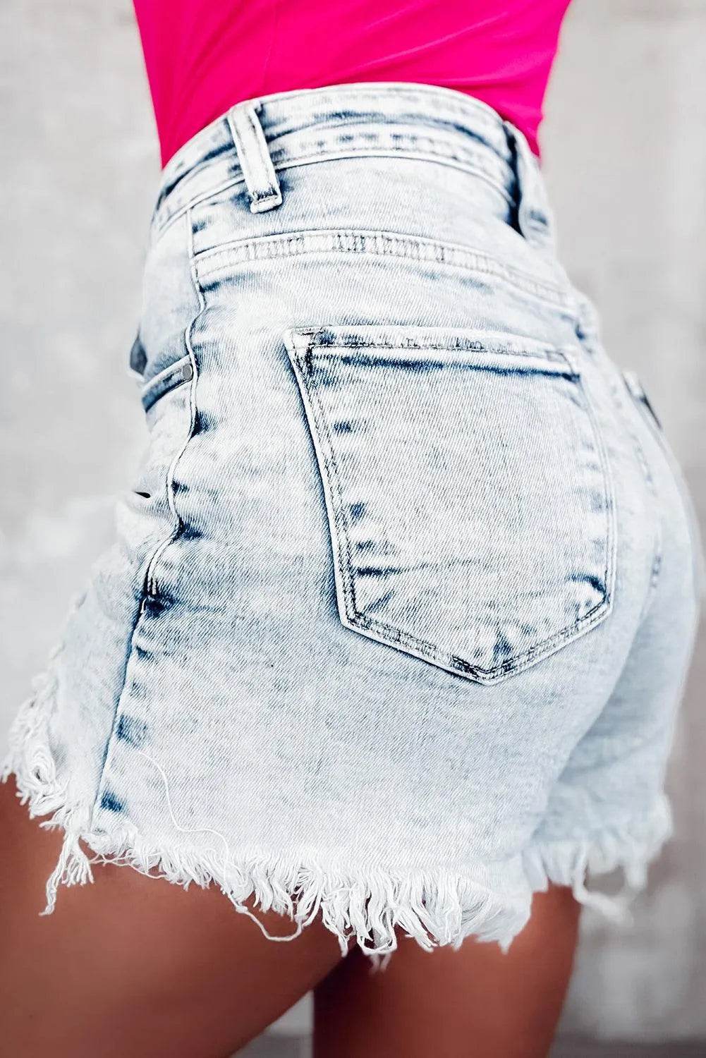 Bona Fide Fashion - Raw Hem Buttoned Denim Shorts with Pockets - Women Fashion - Bona Fide Fashion