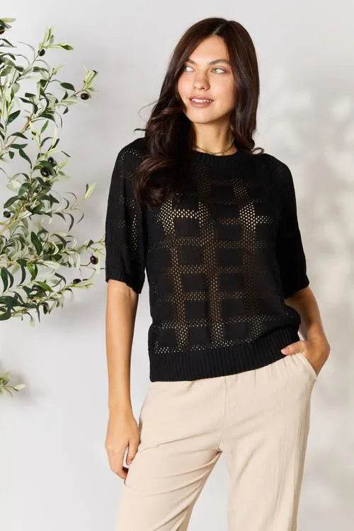 Bona Fide Fashion - Ribbed Trim Round Neck Knit Top - Women Fashion - Bona Fide Fashion