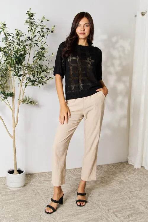 Bona Fide Fashion - Ribbed Trim Round Neck Knit Top - Women Fashion - Bona Fide Fashion