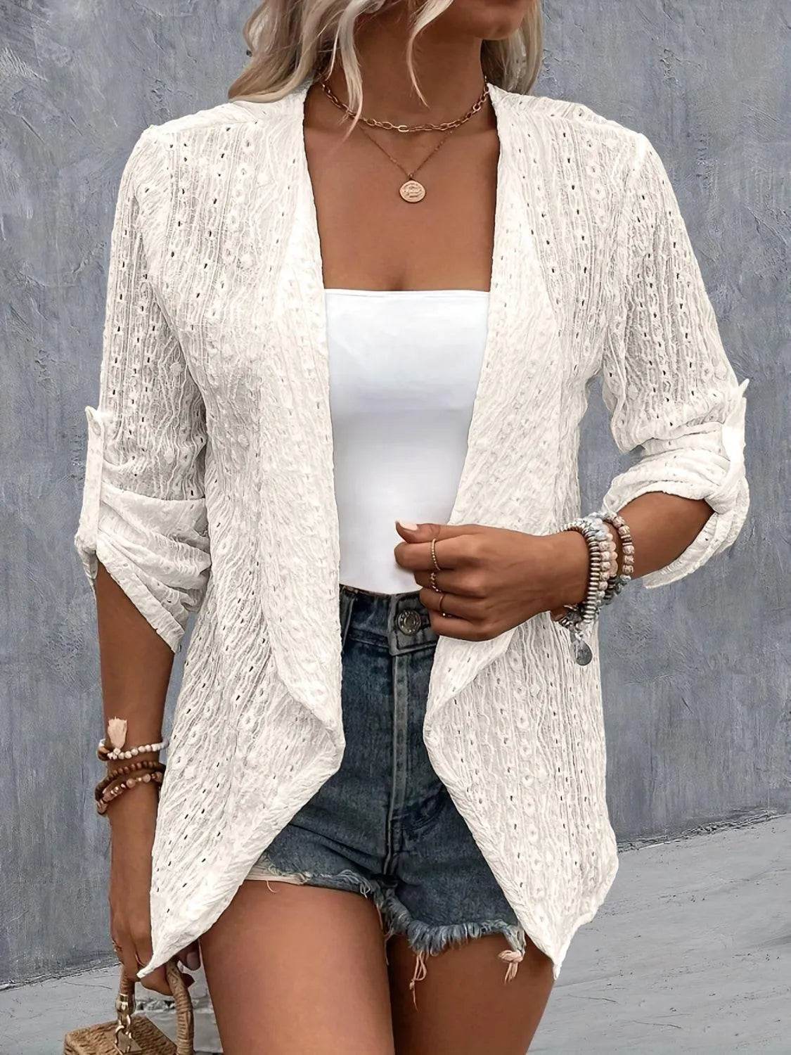 Bona Fide Fashion - Roll-Tab Sleeve Cardigan - Women Fashion - Bona Fide Fashion