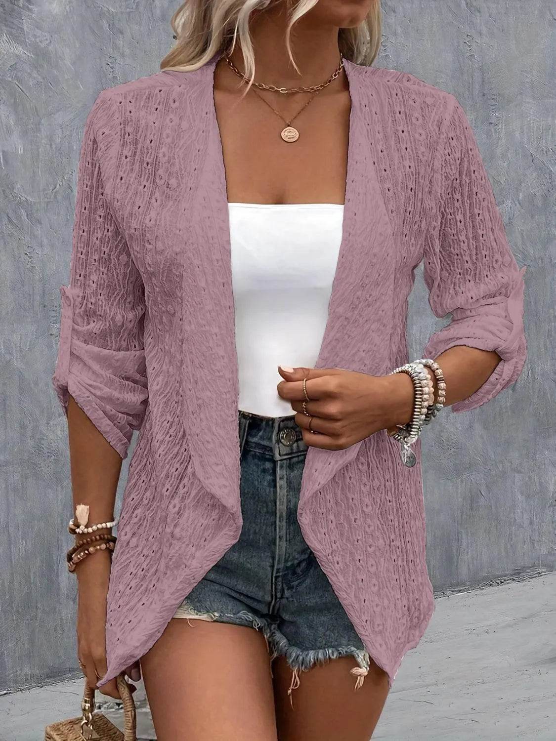 Bona Fide Fashion - Roll-Tab Sleeve Cardigan - Women Fashion - Bona Fide Fashion
