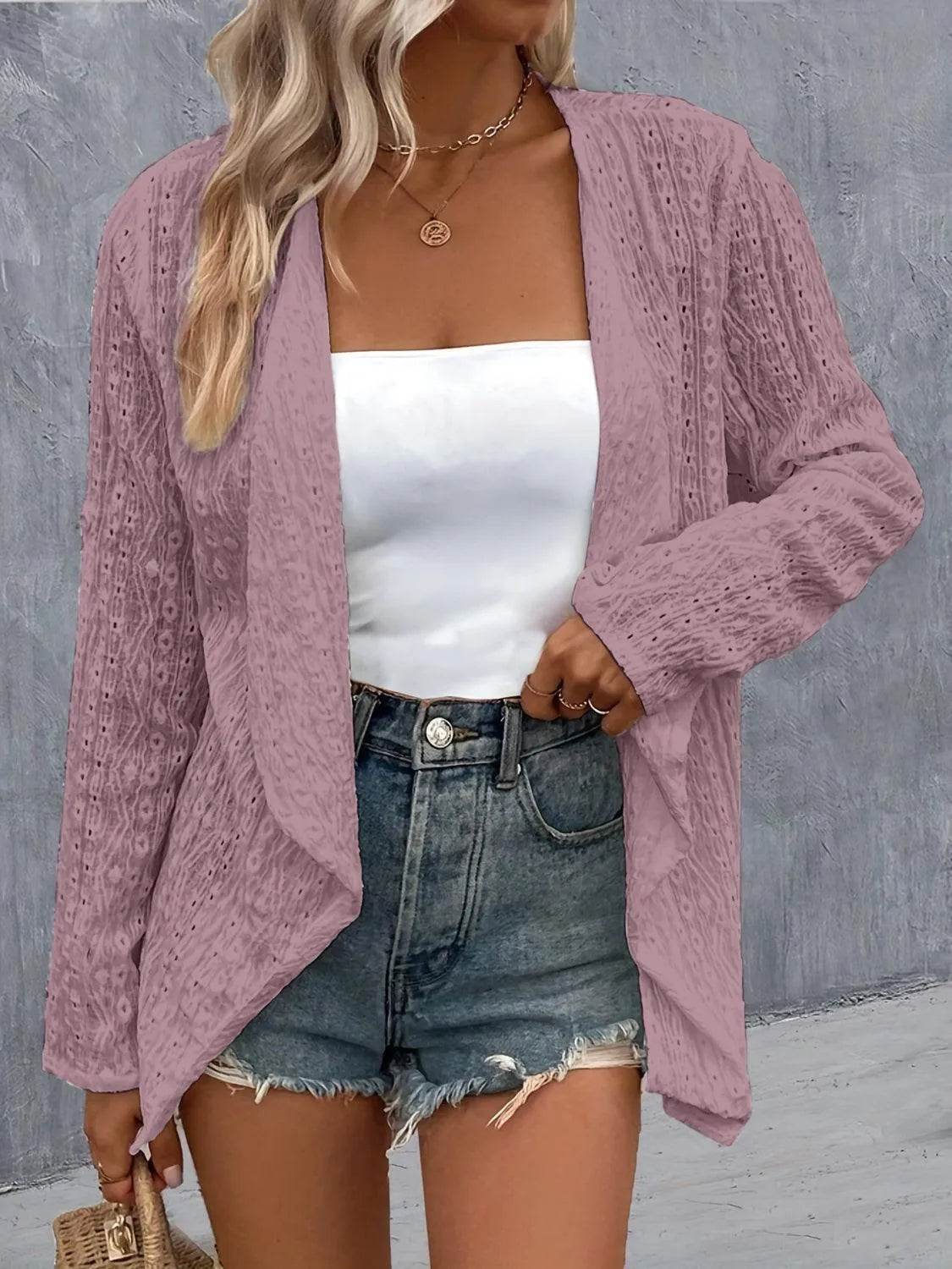 Bona Fide Fashion - Roll-Tab Sleeve Cardigan - Women Fashion - Bona Fide Fashion