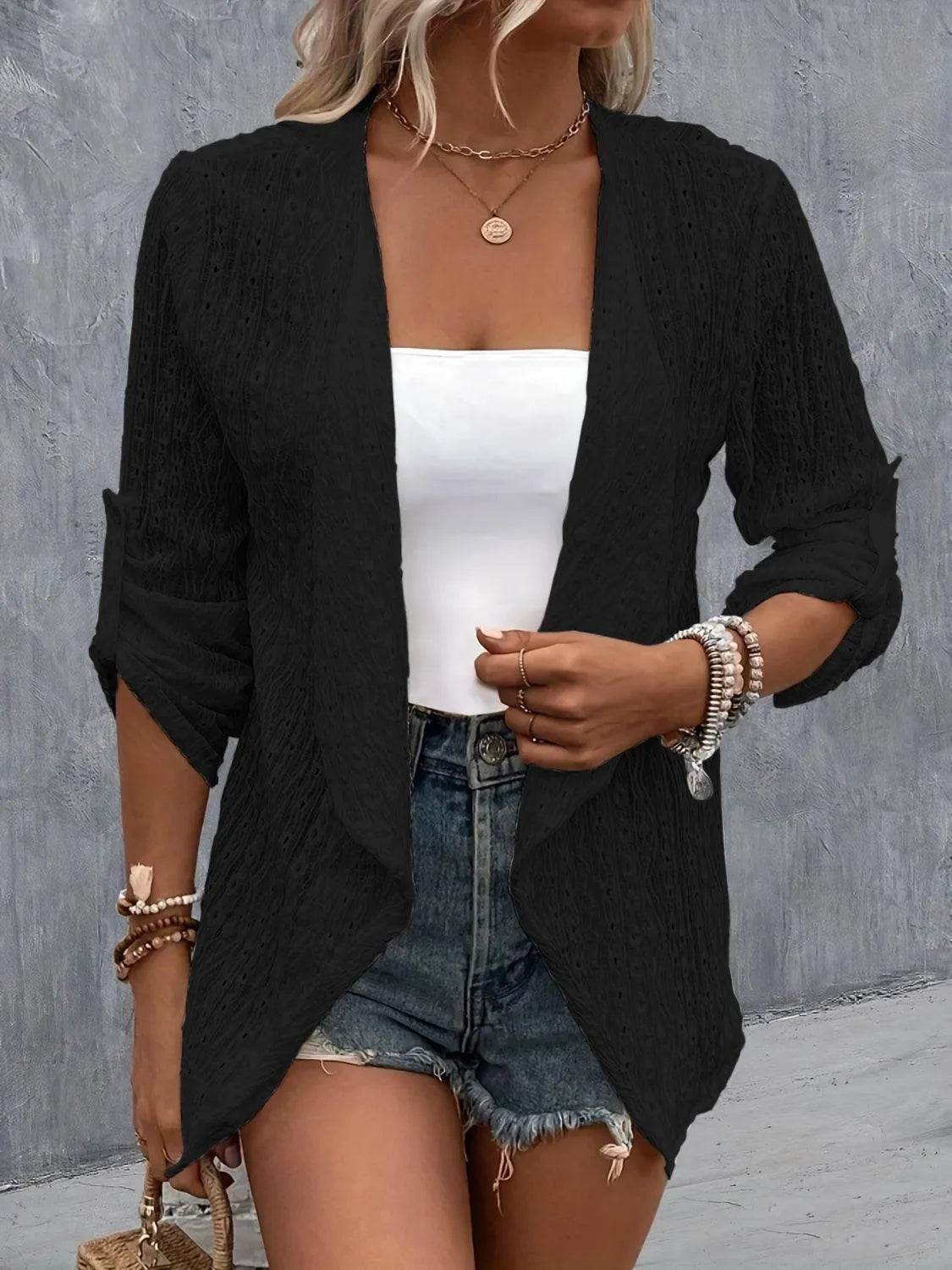 Bona Fide Fashion - Roll-Tab Sleeve Cardigan - Women Fashion - Bona Fide Fashion