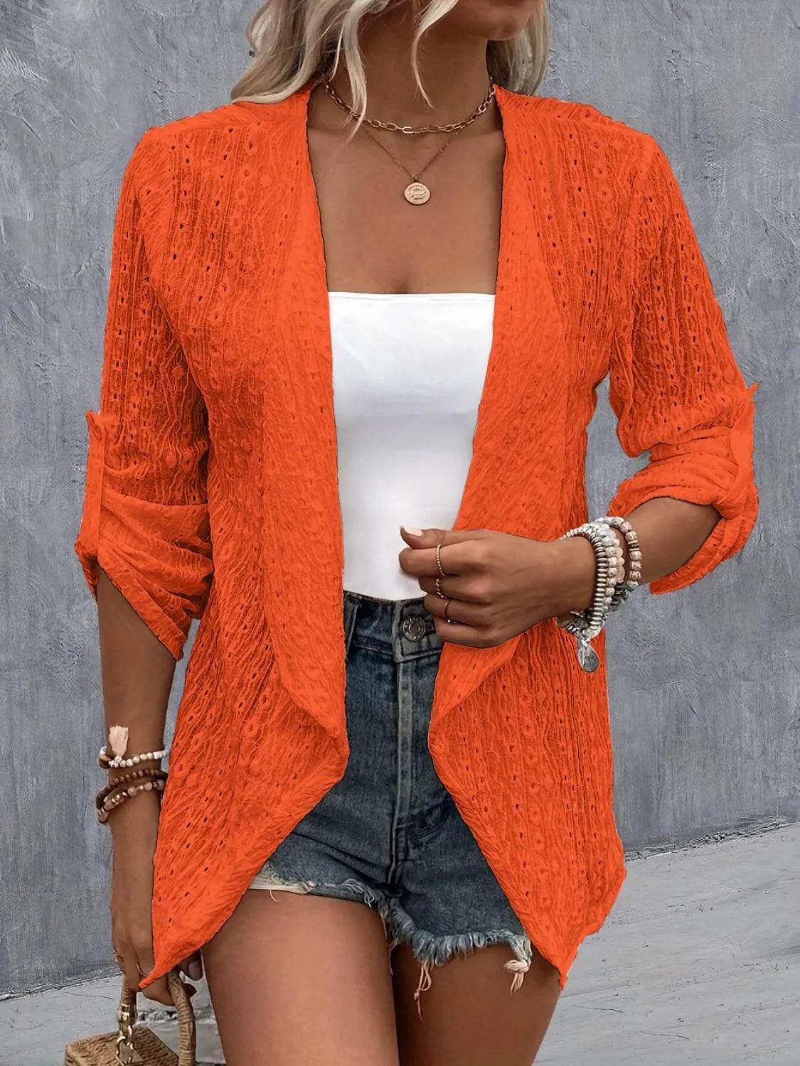 Bona Fide Fashion - Roll-Tab Sleeve Cardigan - Women Fashion - Bona Fide Fashion
