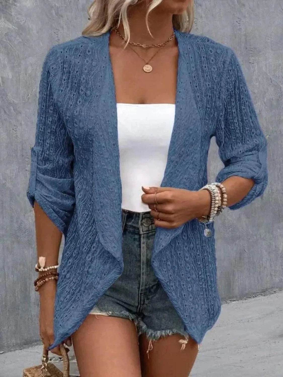 Bona Fide Fashion - Roll-Tab Sleeve Cardigan - Women Fashion - Bona Fide Fashion