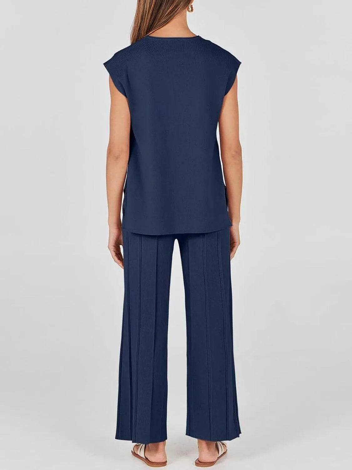 Bona Fide Fashion - Round Neck Cap Sleeve Top and Bottom Knit Set - Women Fashion - Bona Fide Fashion