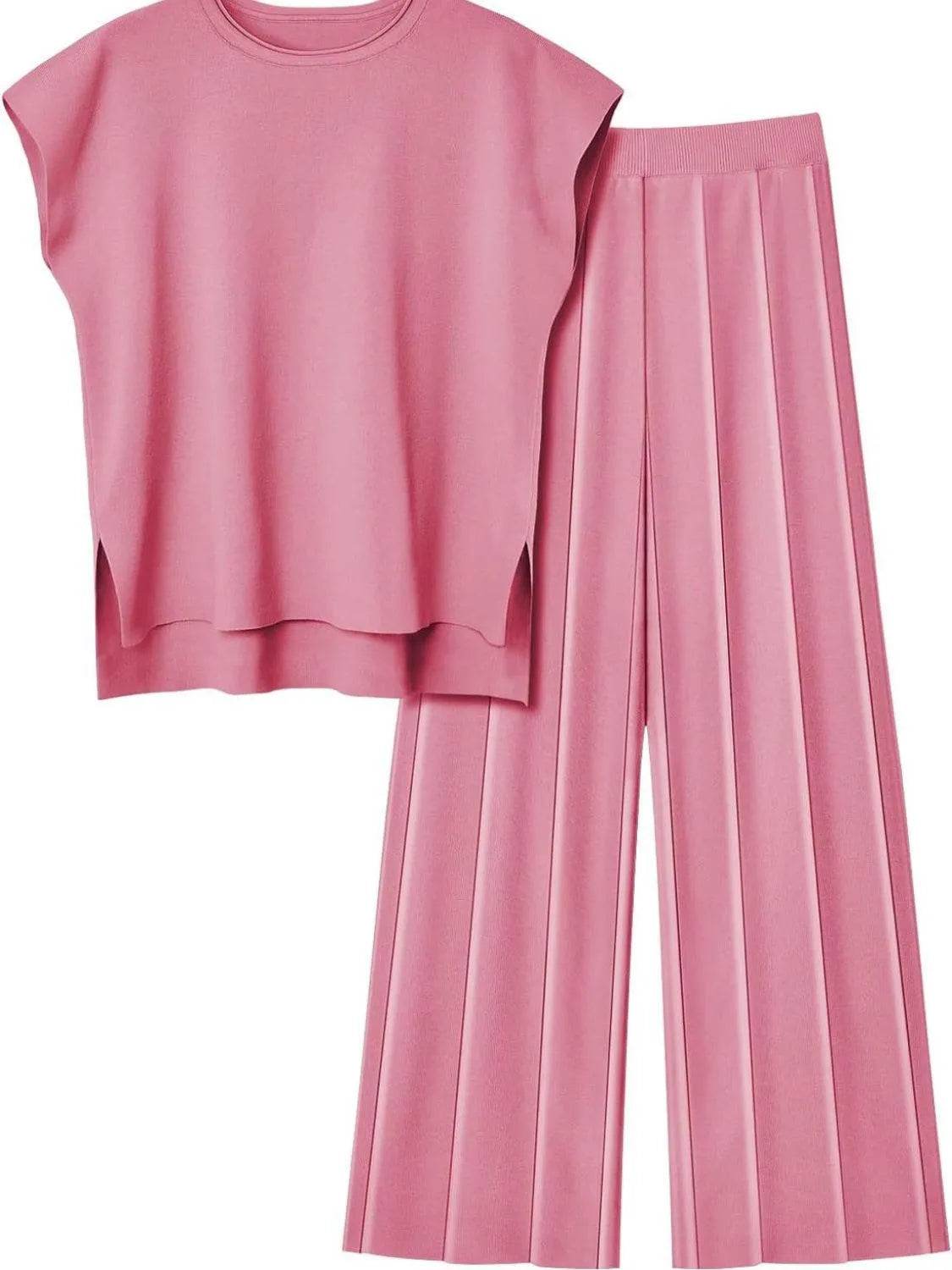 Bona Fide Fashion - Round Neck Cap Sleeve Top and Bottom Knit Set - Women Fashion - Bona Fide Fashion