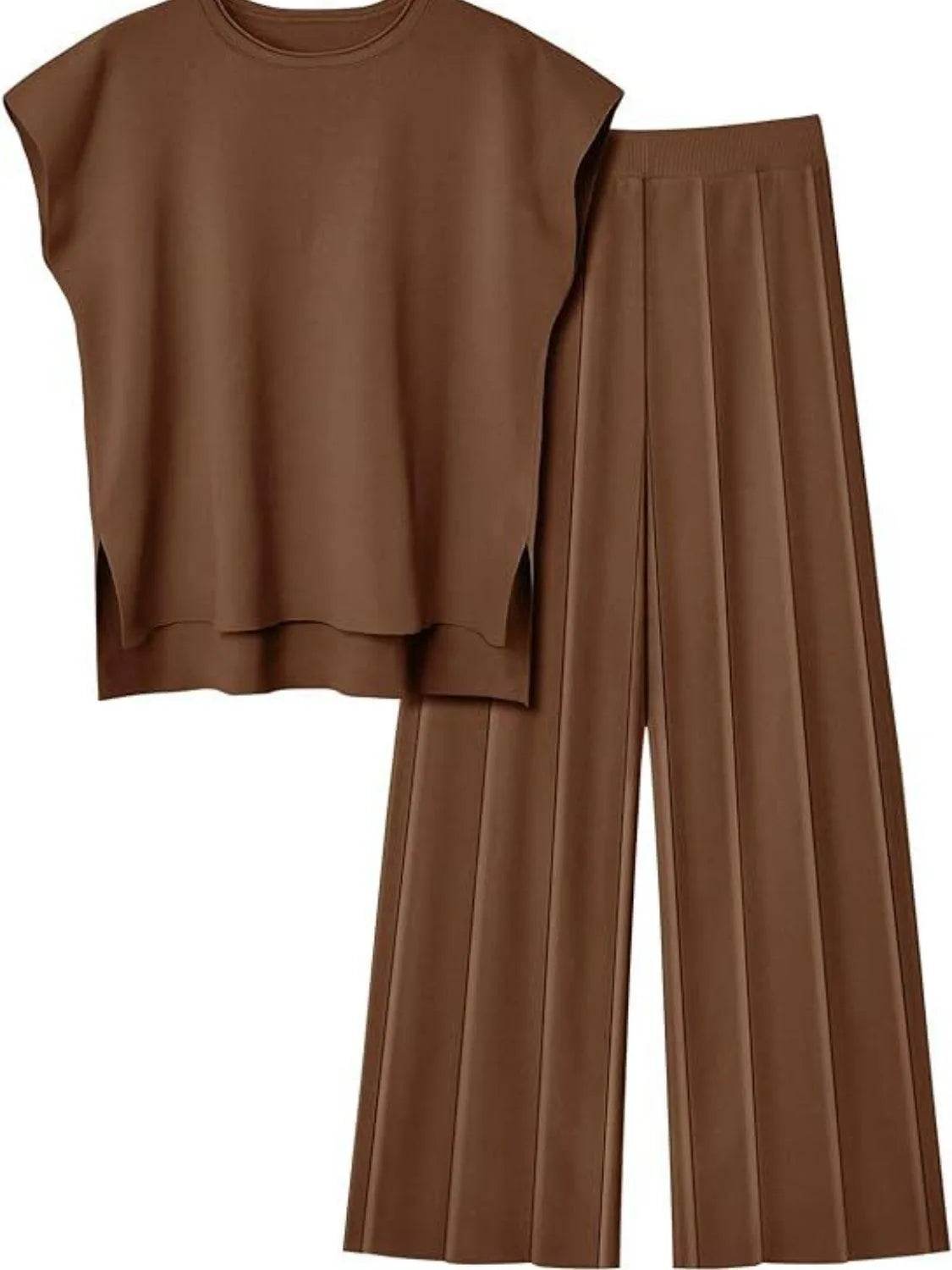 Bona Fide Fashion - Round Neck Cap Sleeve Top and Bottom Knit Set - Women Fashion - Bona Fide Fashion