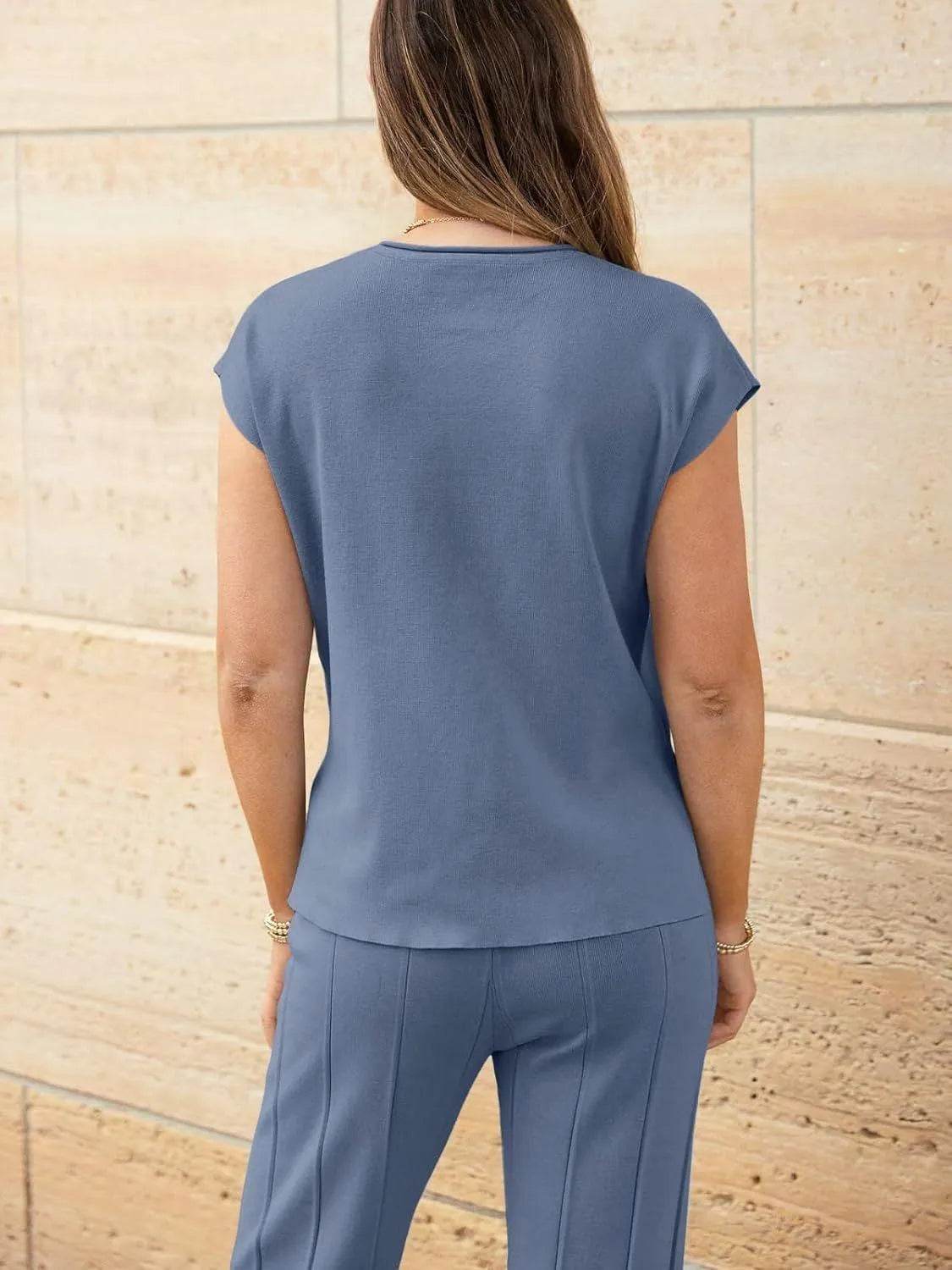 Bona Fide Fashion - Round Neck Cap Sleeve Top and Bottom Knit Set - Women Fashion - Bona Fide Fashion