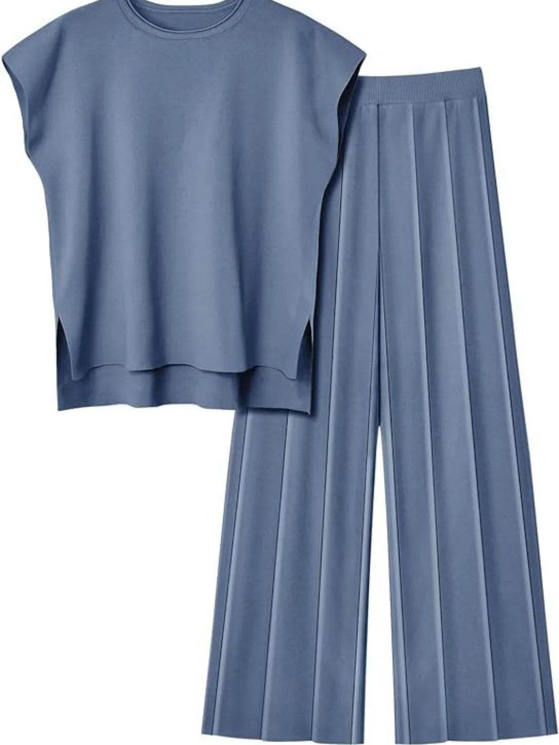 Bona Fide Fashion - Round Neck Cap Sleeve Top and Bottom Knit Set - Women Fashion - Bona Fide Fashion