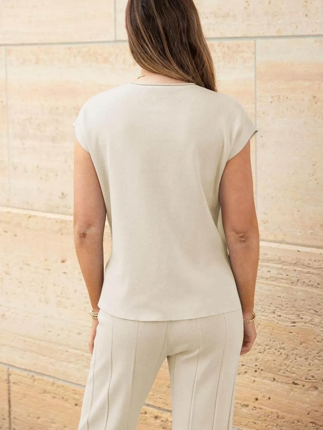 Bona Fide Fashion - Round Neck Cap Sleeve Top and Bottom Knit Set - Women Fashion - Bona Fide Fashion