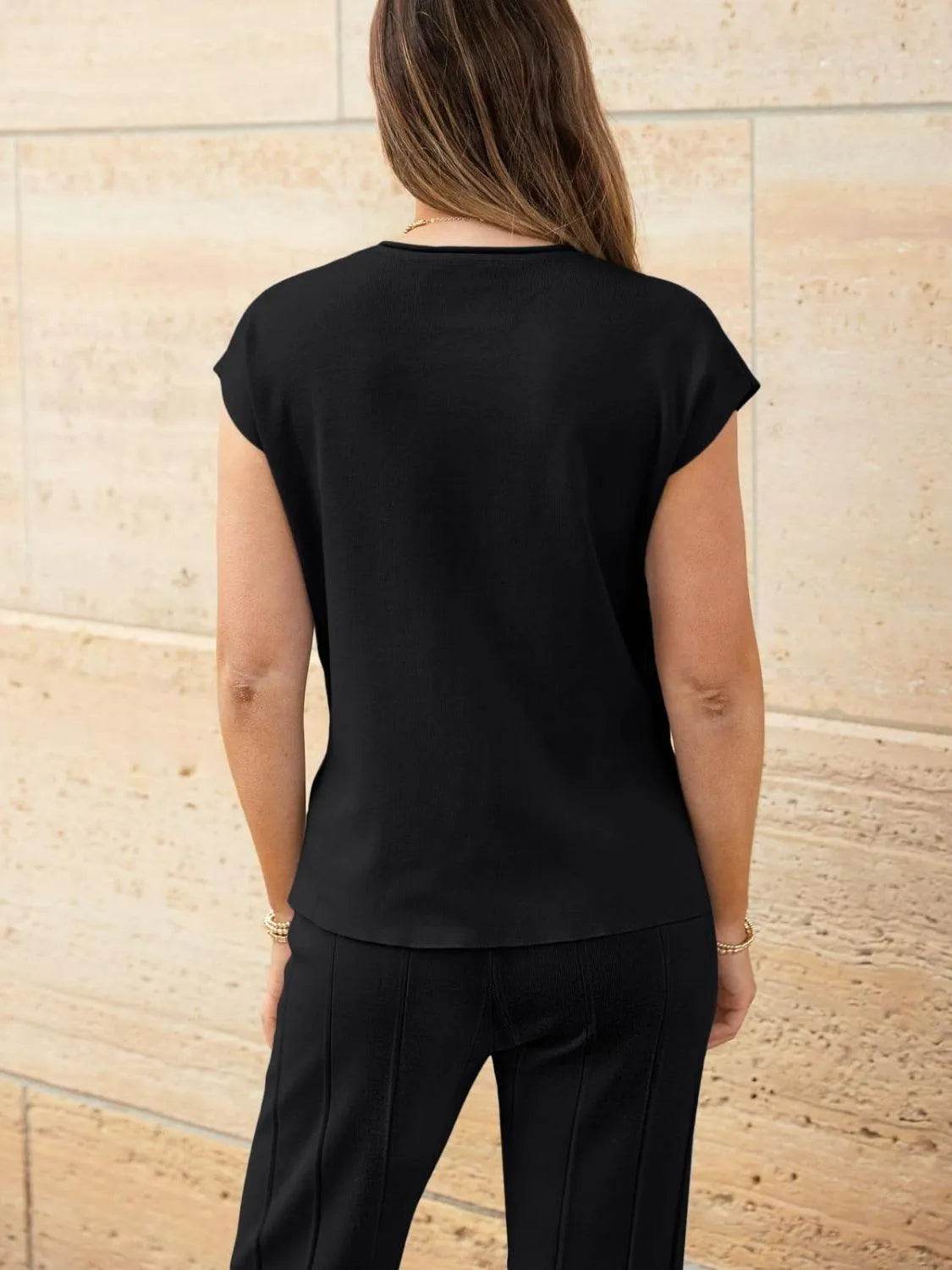 Bona Fide Fashion - Round Neck Cap Sleeve Top and Bottom Knit Set - Women Fashion - Bona Fide Fashion