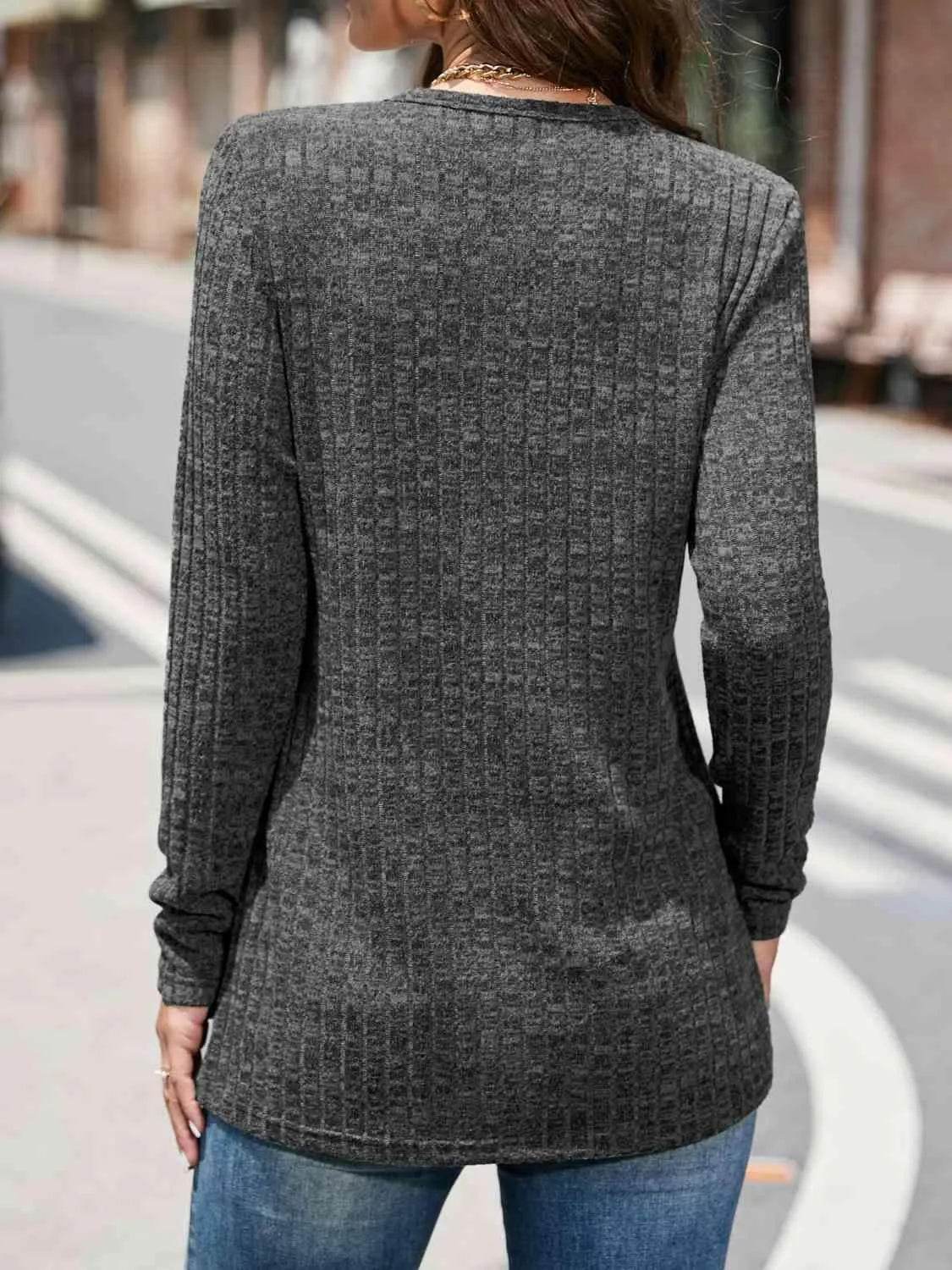 Bona Fide Fashion - Round Neck Long Sleeve Shirt - Women Fashion - Bona Fide Fashion