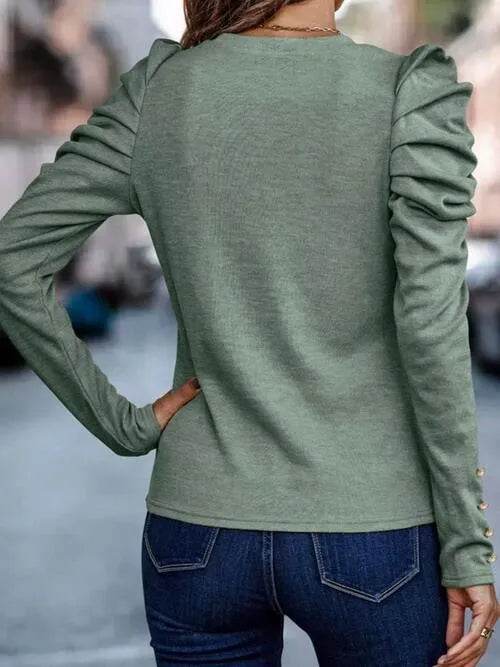 Bona Fide Fashion - Round Neck Puff Sleeve Blouse - Women Fashion - Bona Fide Fashion