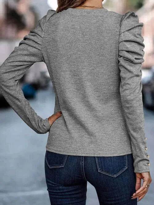 Bona Fide Fashion - Round Neck Puff Sleeve Blouse - Women Fashion - Bona Fide Fashion