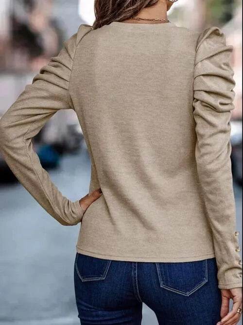 Bona Fide Fashion - Round Neck Puff Sleeve Blouse - Women Fashion - Bona Fide Fashion