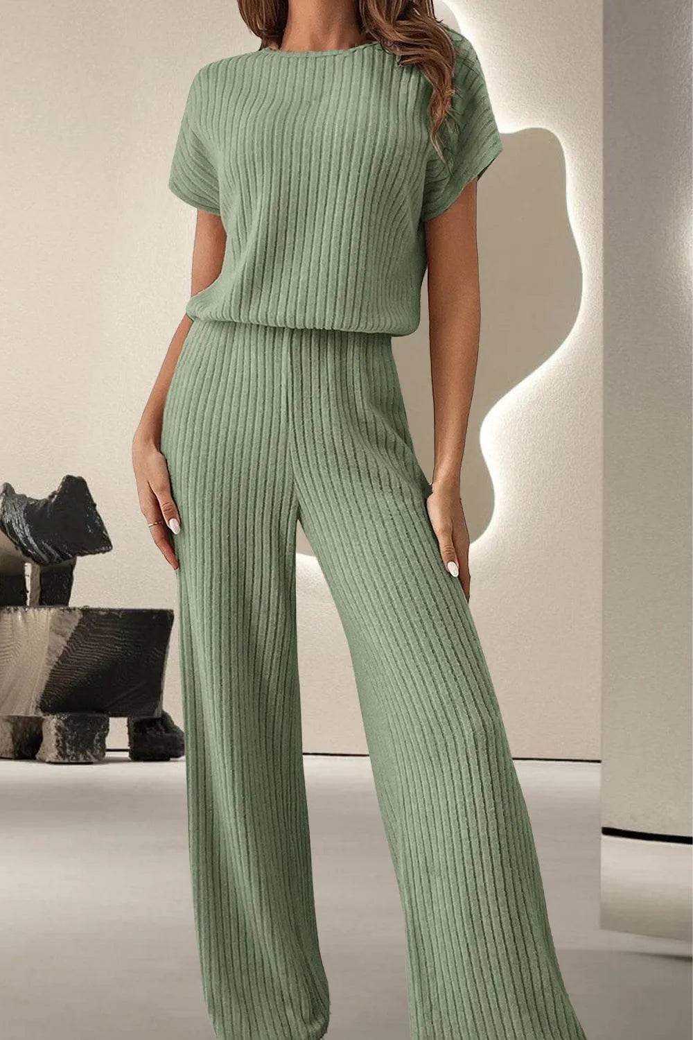Bona Fide Fashion - Round Neck Short Sleeve Jumpsuit - Women Fashion - Bona Fide Fashion